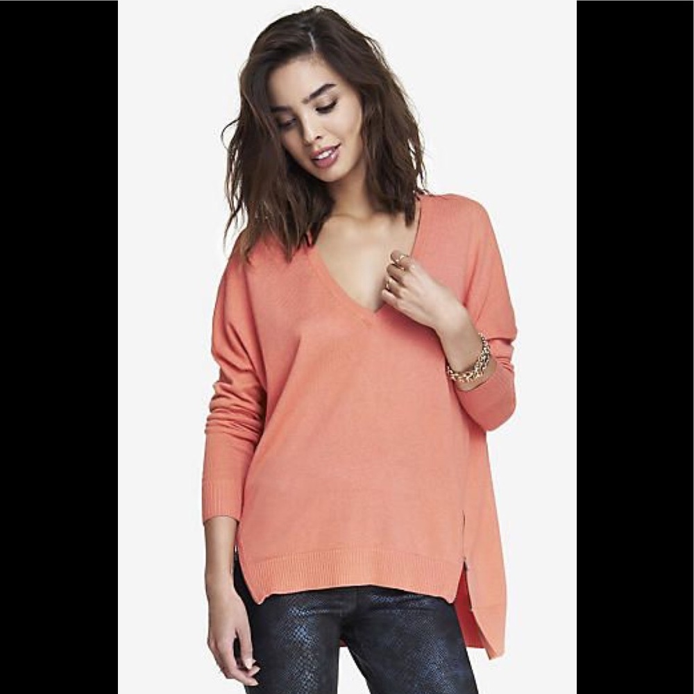 Express V Neck Double Zip Vent Tunic Sweater